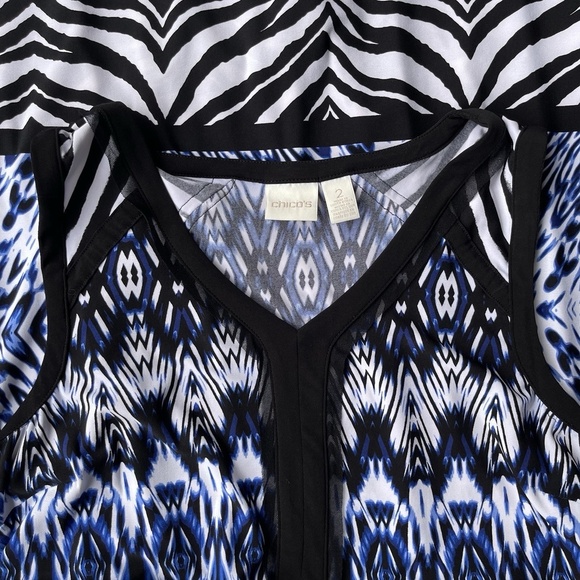 Chicos 2 Kit Ikat Print Jersey Maxi Dress V-Neck Blue Black White Sleeveless L - Picture 4 of 4